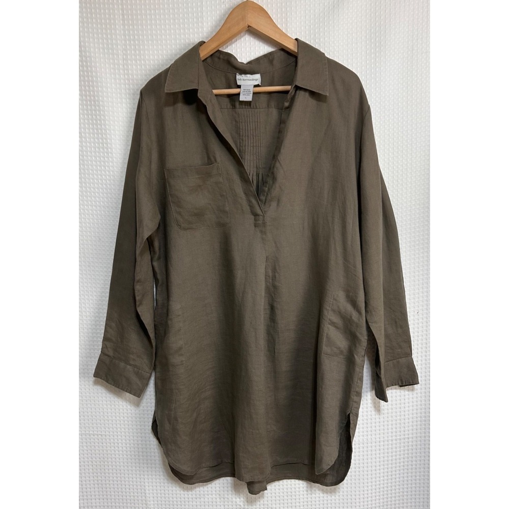 Soft Surroundings Tunic Short Dress 100% Linen Tall Large Pockets Minimalist a1